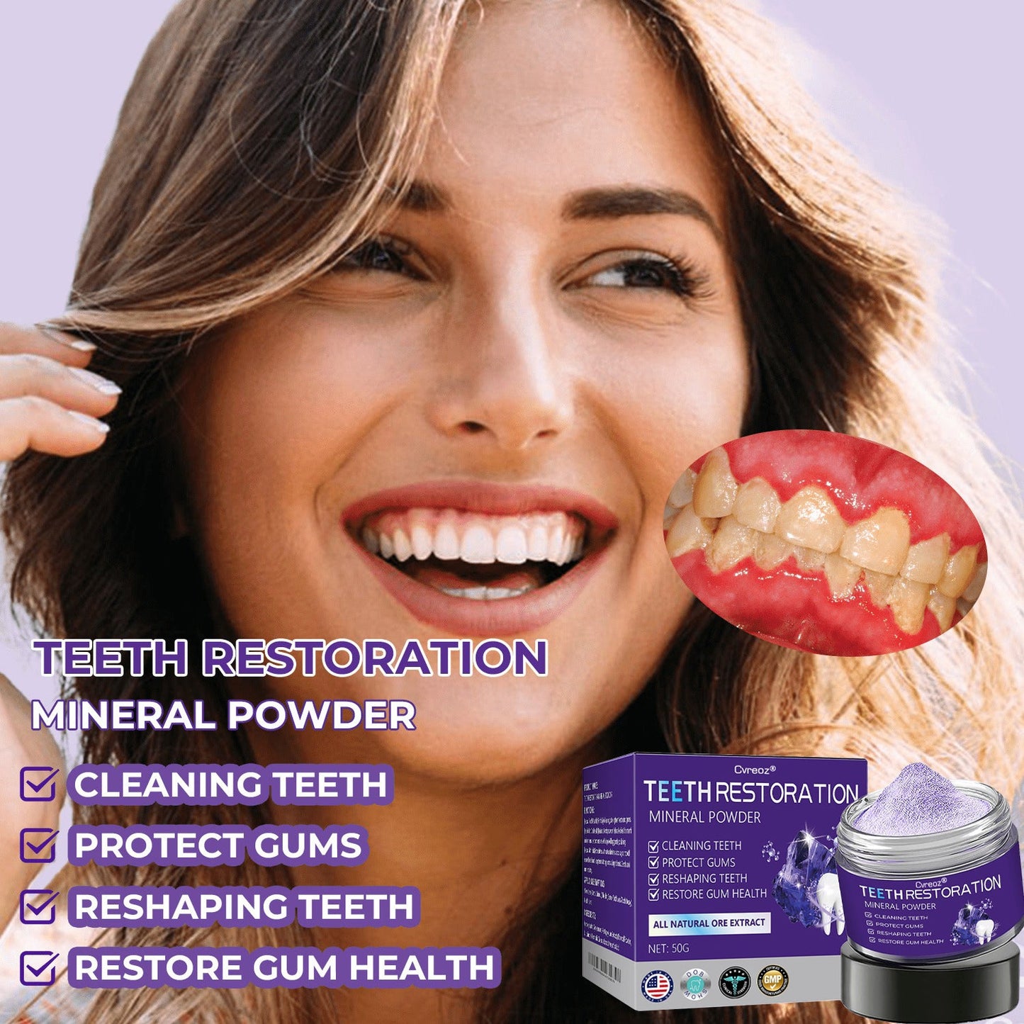 Cvreoz® Teeth Restoration Mineral Powder 🦷✨ Treats periodontitis & mouth ulcers, whitens teeth, prevents tooth loss, and repairs gum recession 😁