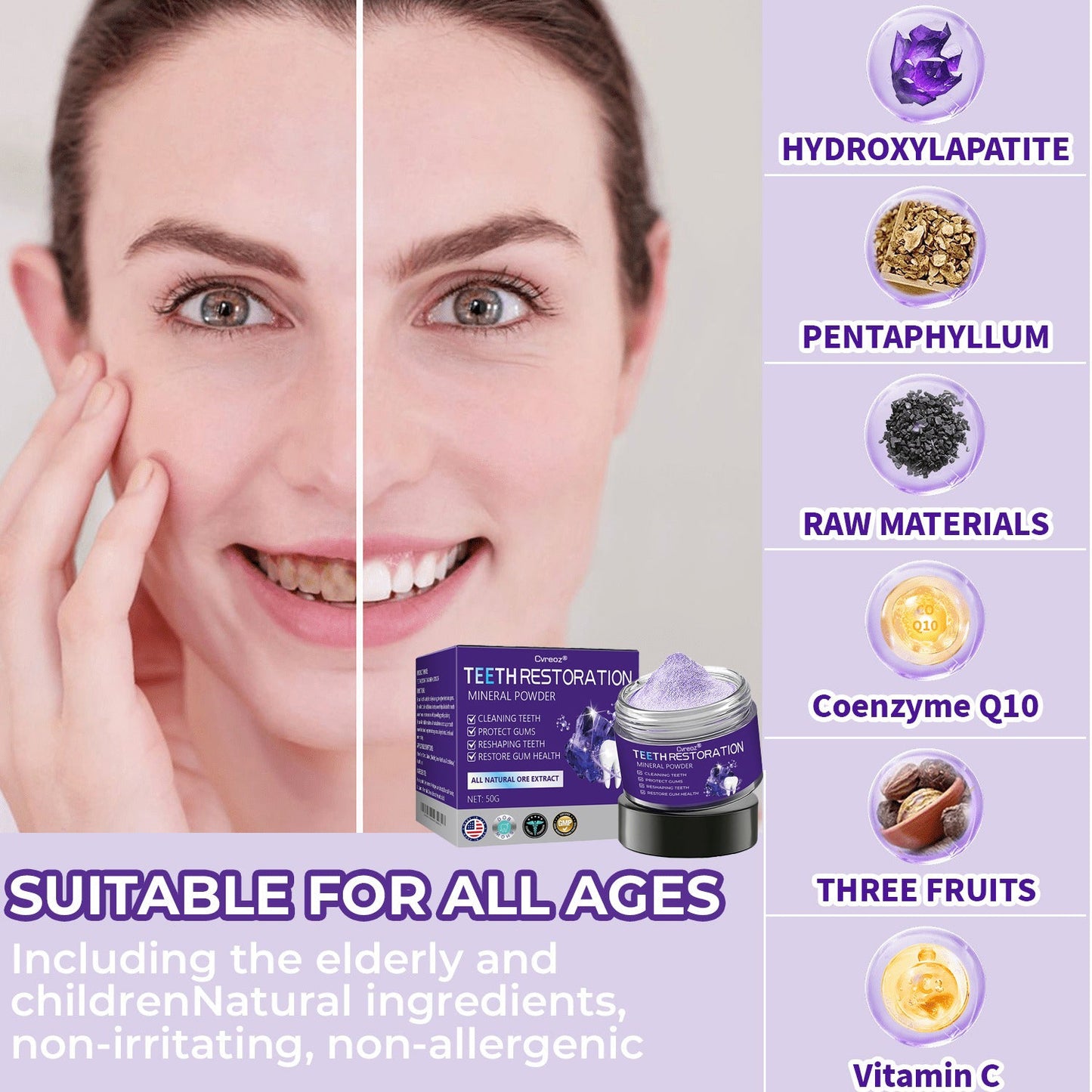 Cvreoz® Teeth Restoration Mineral Powder 🦷✨ Treats periodontitis & mouth ulcers, whitens teeth, prevents tooth loss, and repairs gum recession 😁