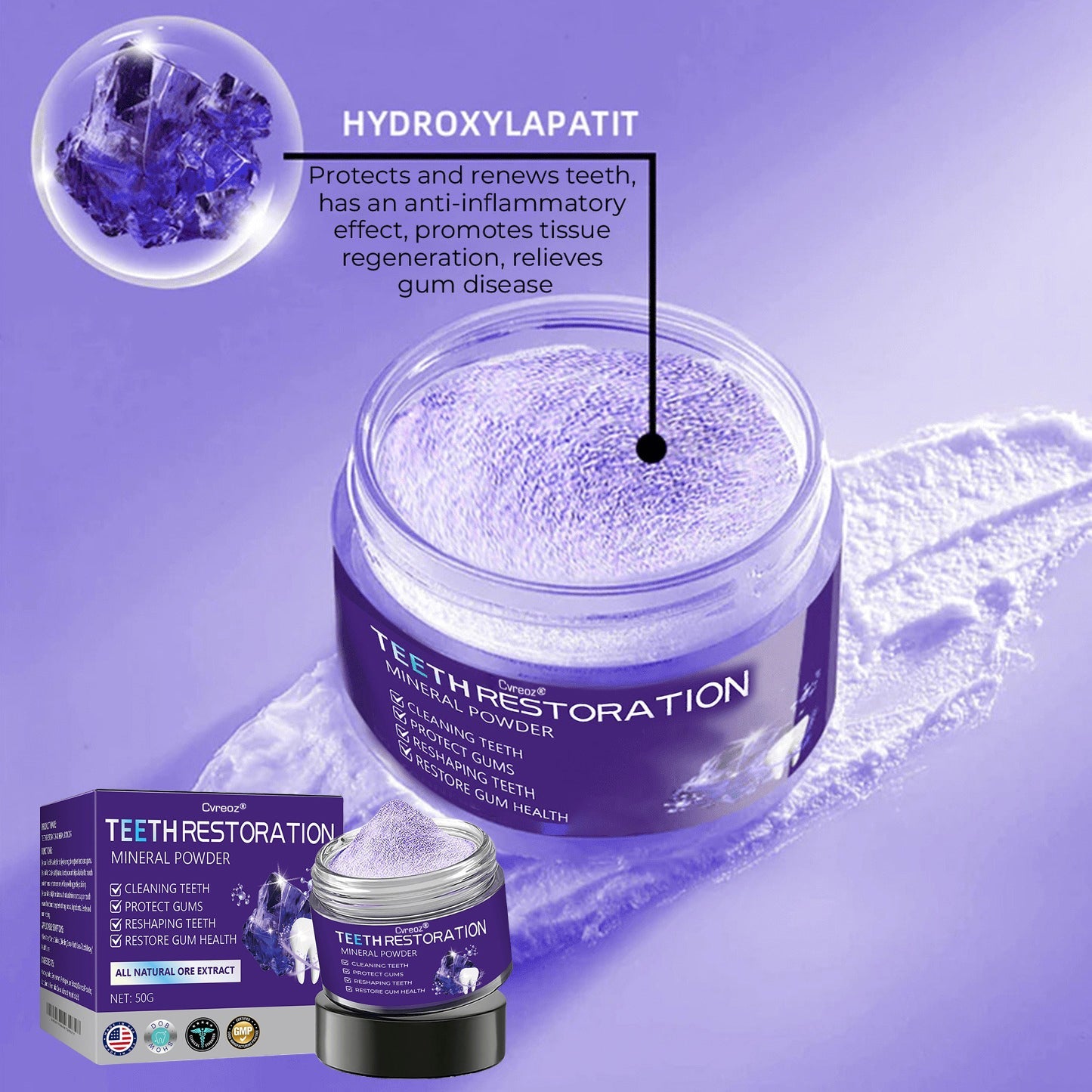 Cvreoz® Teeth Restoration Mineral Powder 🦷✨ Treats periodontitis & mouth ulcers, whitens teeth, prevents tooth loss, and repairs gum recession 😁